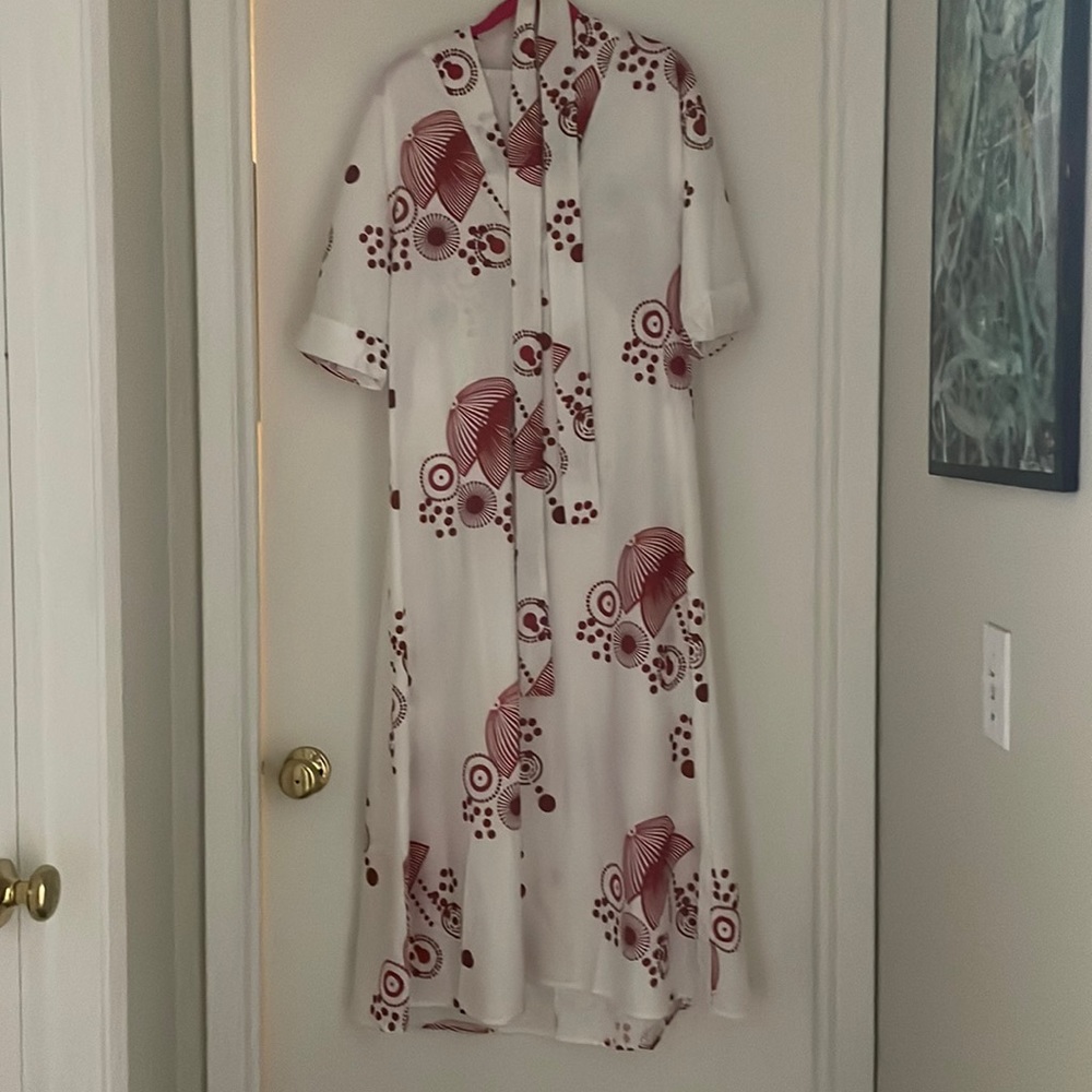 Belted red and white kimono dress